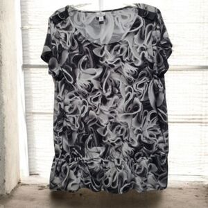 Worthington Black & Gray Short Sleeve Top Elastic Waist Size XL